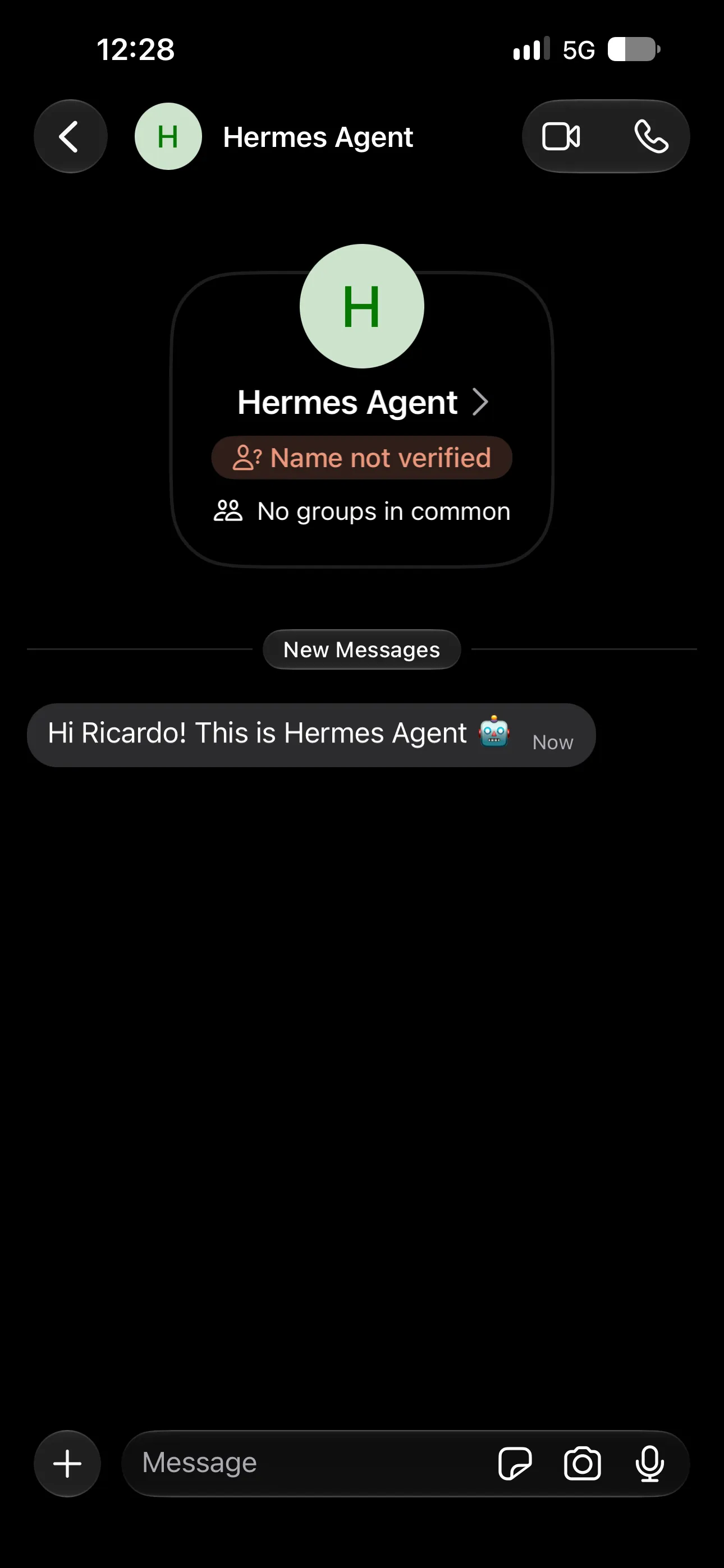 Signal message request from Hermes Agent with the test message: Hi Ricardo! This is Hermes Agent.